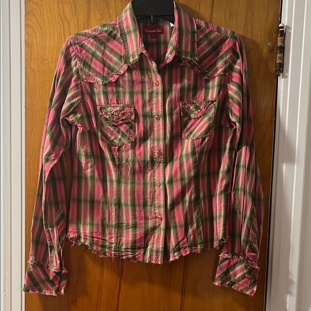 Panhandle Slim Pink and Green Plaid Shirt